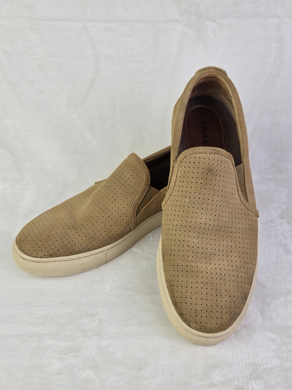 Trask Bendale Mens Slip On Sneakers Size 10M Tan Khaki Perforated Suede Casual